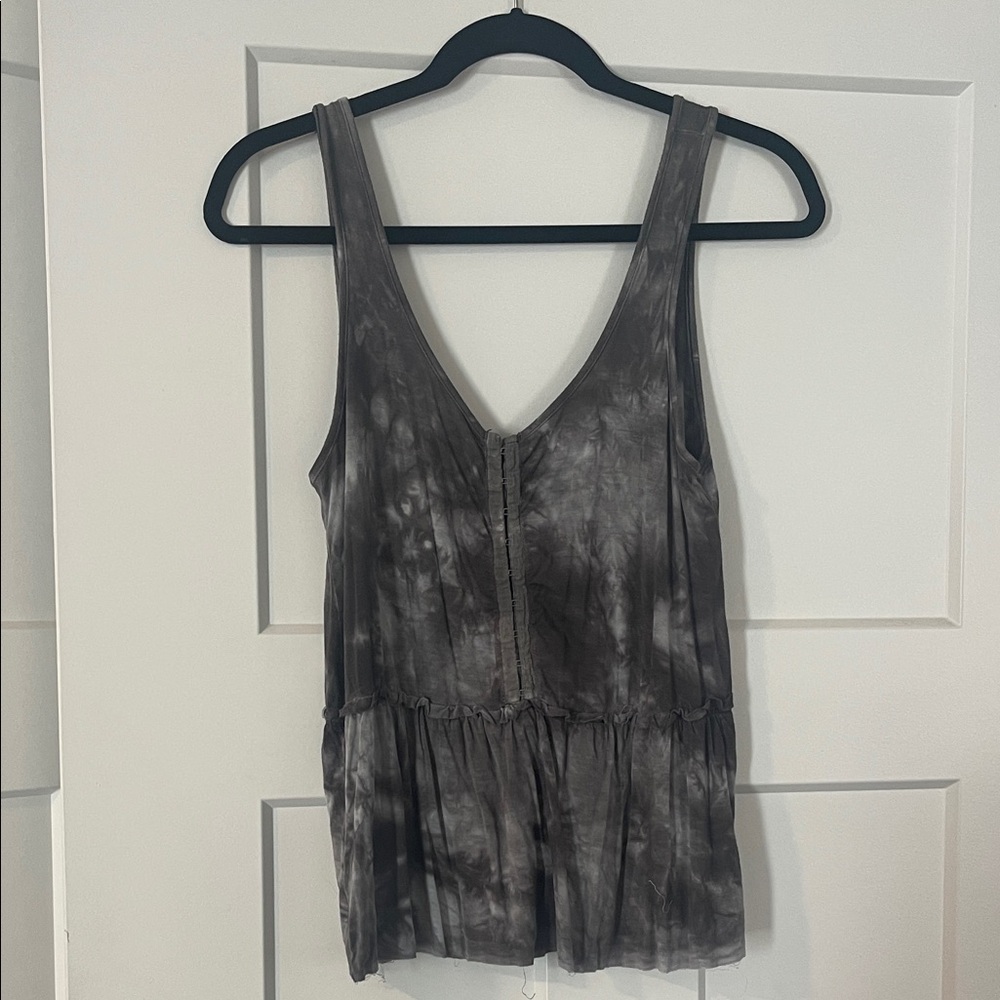 American Eagle Outfitters Charcoal Tie-Dye Tank Top